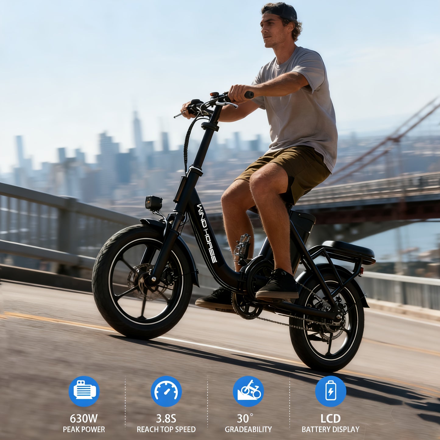 WINDHORSE Folding Electric Bike 2-Seater With Shock Absorption