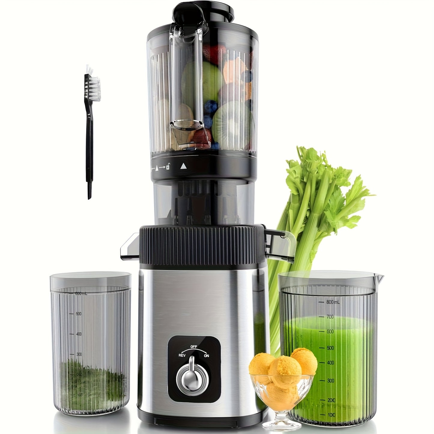 Cold Press Juicer, Large Feed Chute Juice High Juice Yield with Slow Masticating Juicer for Whole Vegetables & Fruits, Easy Assemble & Cleaning