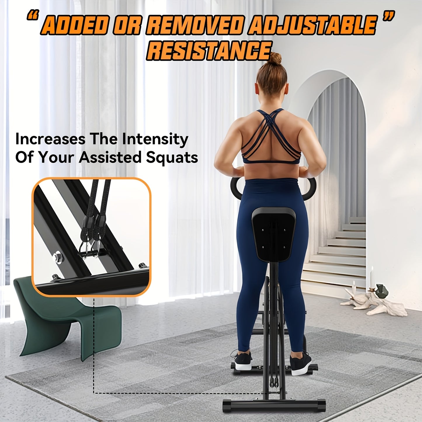Squat Machine for Home Foldable Exercise Equipment Squat Rowing Machine with 3 HighStrength Resistance Band, Without Battery