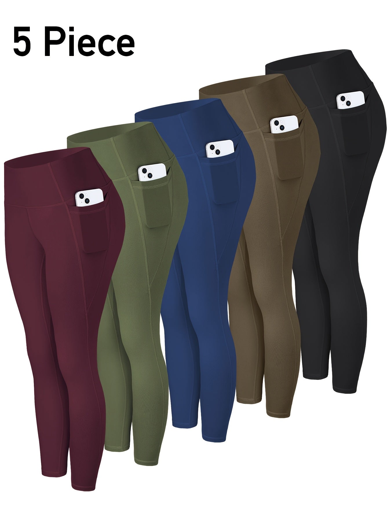 LINOZO Leggings With Pockets, High Waist Cropped Polyester