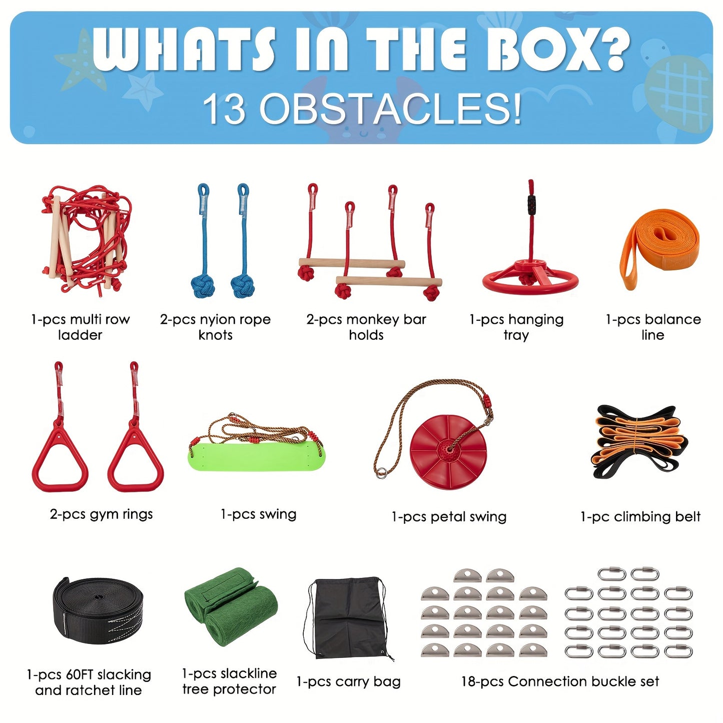 LILYPELLE Ninja Warrior Obstacle Course, Ninja Slackline Kit, Durable Equipment