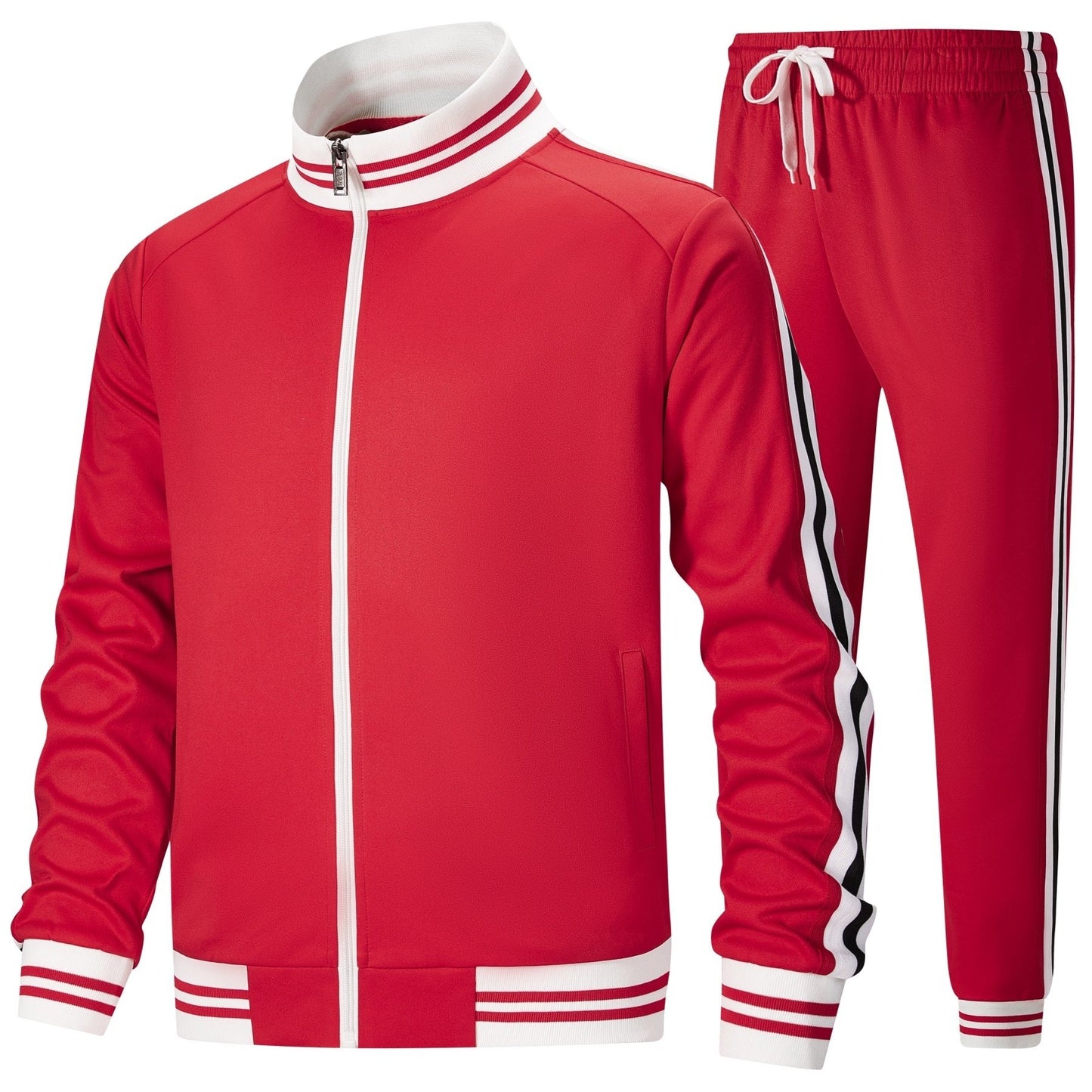 Men's Track Suit Set Polyester Zip Jacket And Pants 2pc