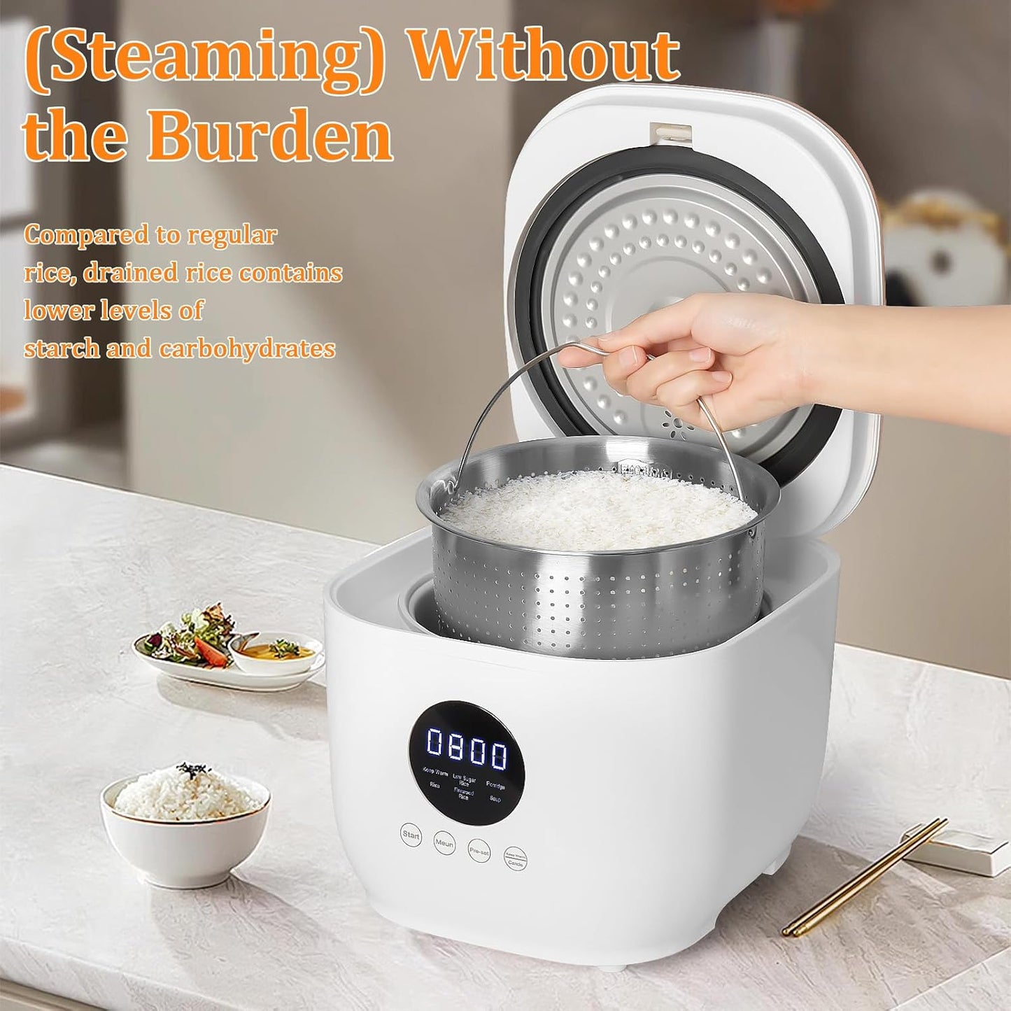 [Smart| Low-Sugar] 3L Smart Rice Cooker, Stainless Steel Steamer, Low-Sugar Cooking, Removable Ceramic Glaze Non-Stick Pot, 24H Reservation& 8H Keep Warm Function, 5 Cooking Functions, Modern Kitchen Gadget, Travel Cooking Po