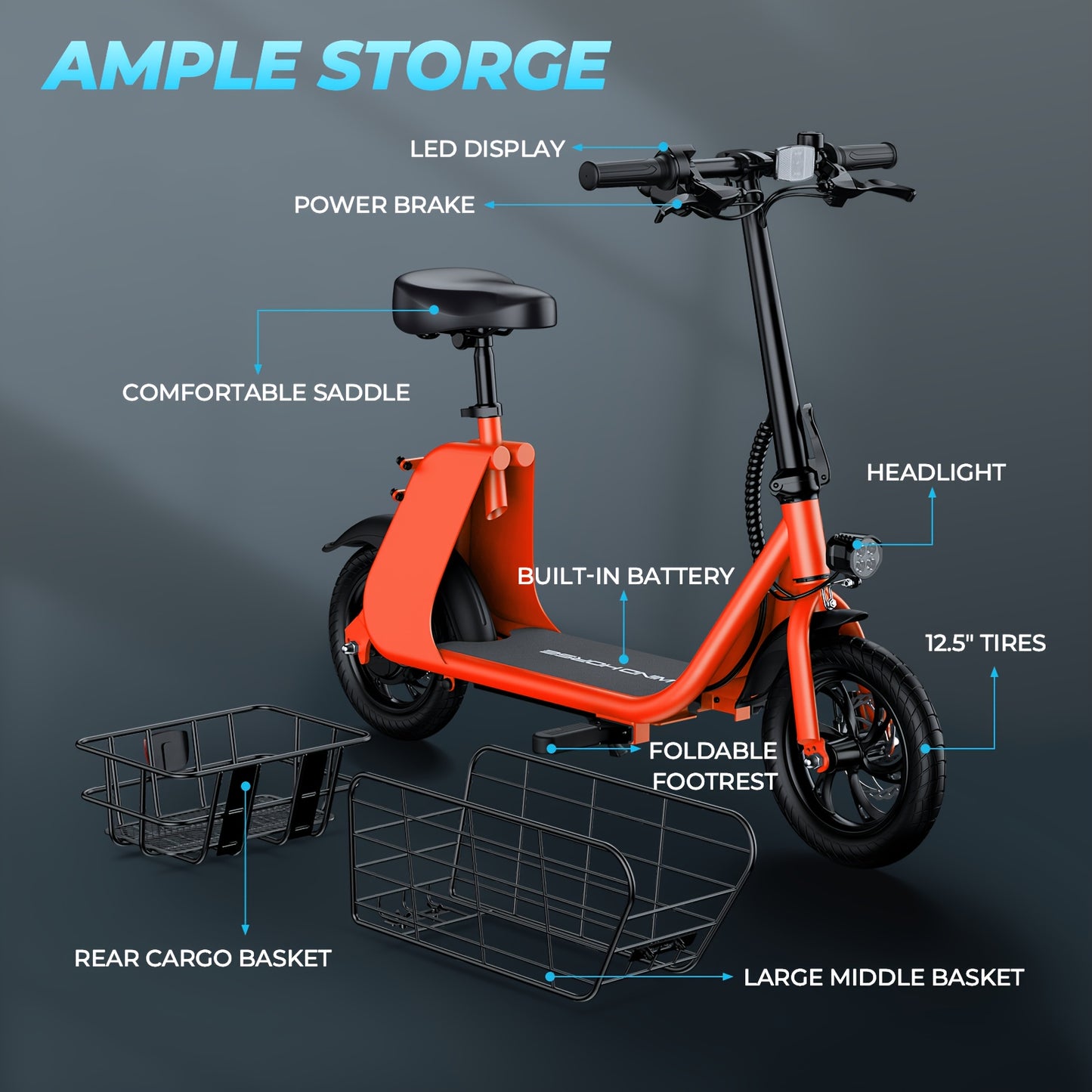 WindHorse Electric Scooter 450W Motor, 20 Mile Range, 15.5 MPH