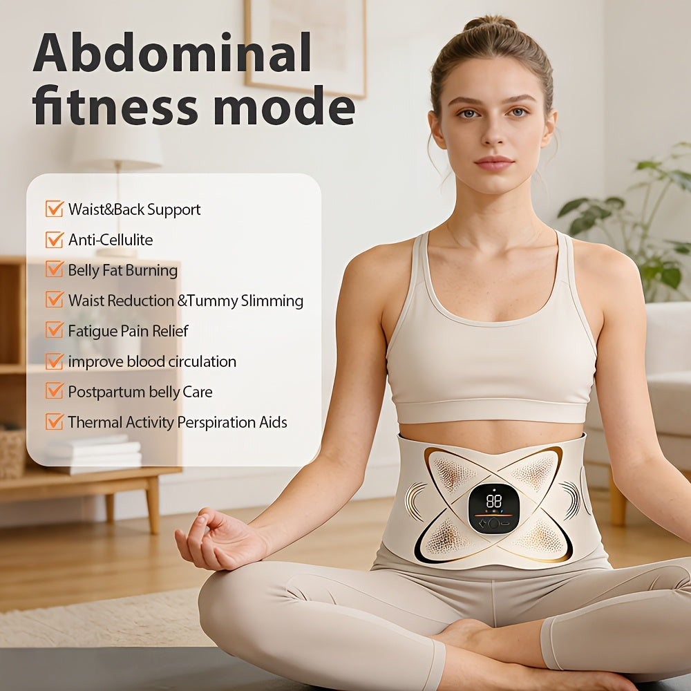 KTS EMS Abs Stimulator | Muscle Toner with Heating, Abdominal Massage Belt for Belly Fat Loss, Cellulite Melting, Stomach Firming & Lower - USB Powered, Rechargeable Battery - Ideal for Home Use - Great Christmas Gift for Wom