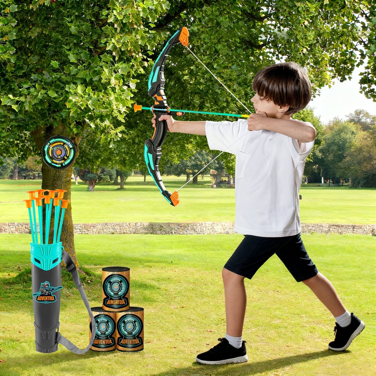 Kids LED Light Up Bow and Arrow Toy with 9 Suction Cup Arrows, Target & Case - ASTM- Archery Set Suitable for Boys & Girls, Indoor/Outdoor Archery Gift for Birthday/Christmas, - with Flashing Modes (Bow)