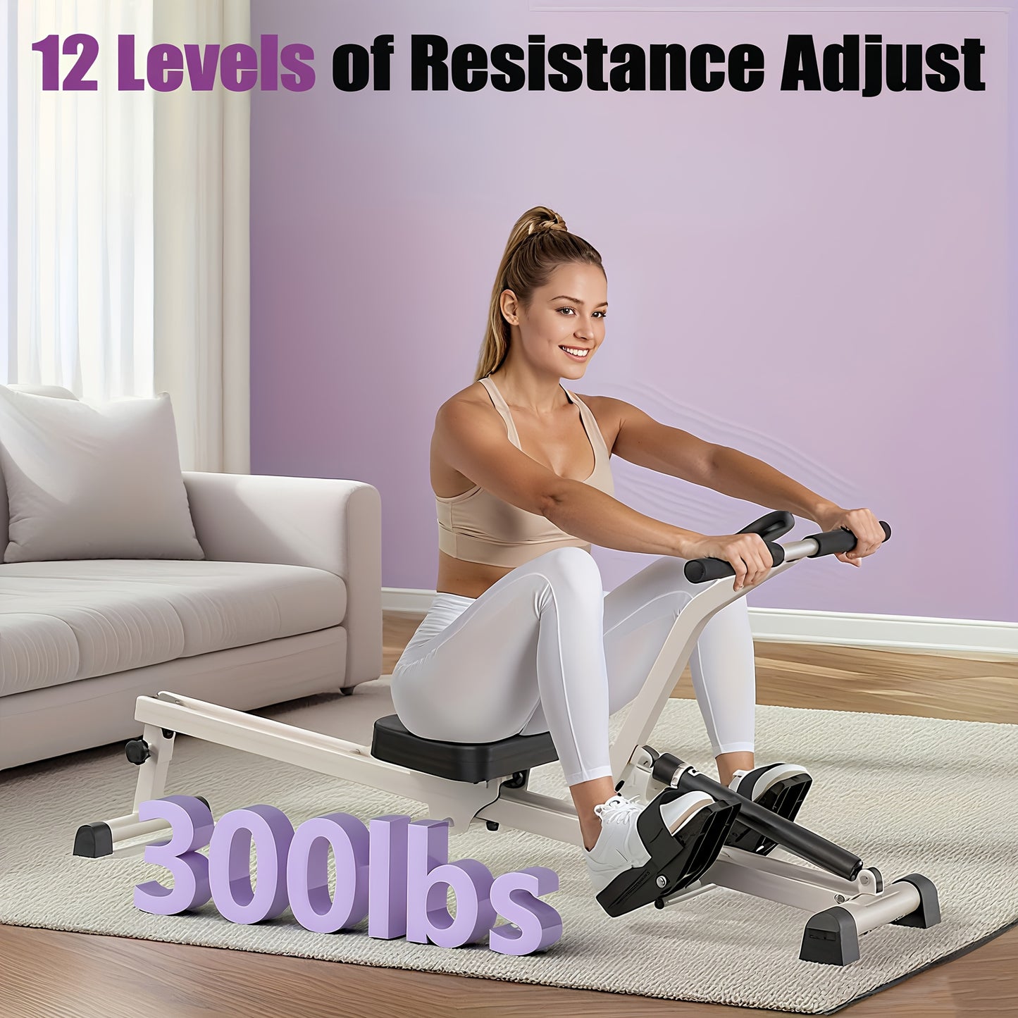 [Foldable Rowing Machine] FEIERDUNSTYO Foldable Hydraulic Rowing Machine for Home - 330LBS Weight Capacity, 12-Level Adjustable Resistance, Compact Space-Saving Design with Silent Operation, Full-Body Workout Equipment for Ca