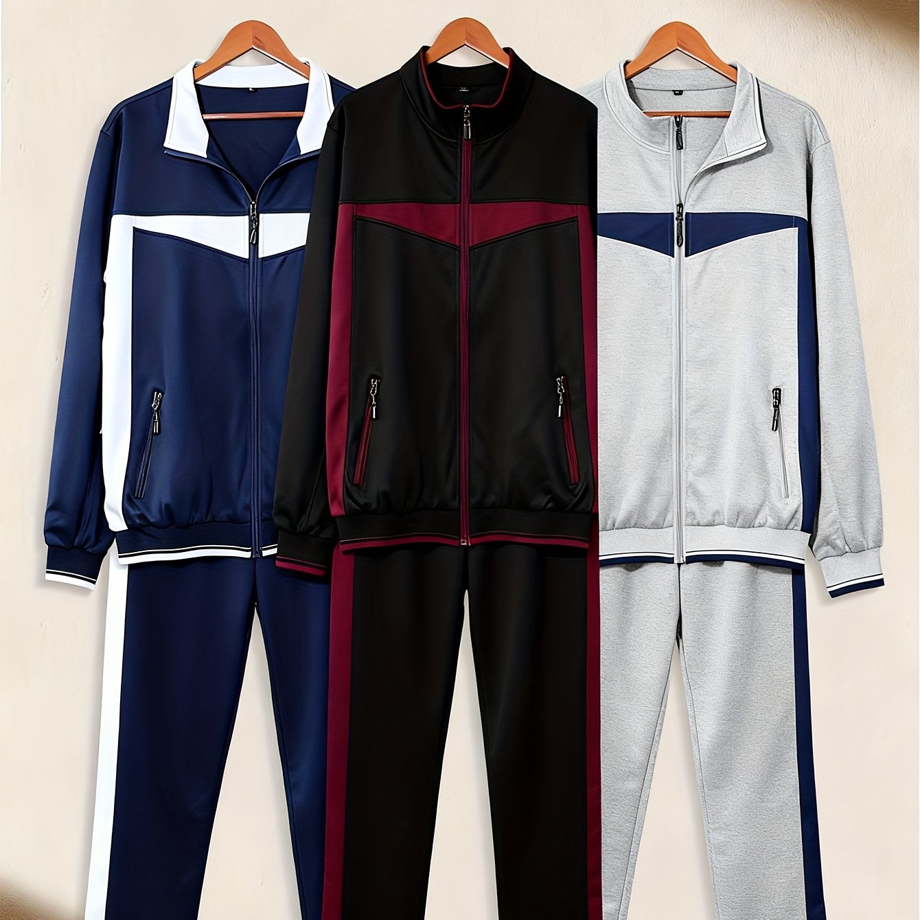 6pcs Men'S Tracksuit Set (Jacket & Pants), Fashionable Street-Style Design With No City Prints, Suitable For Autumn & Winter Outdoor Workouts, Jogging And Casual Wear. This Is A Soft, Warm And Comfortable Men'S Tracksuit Set.