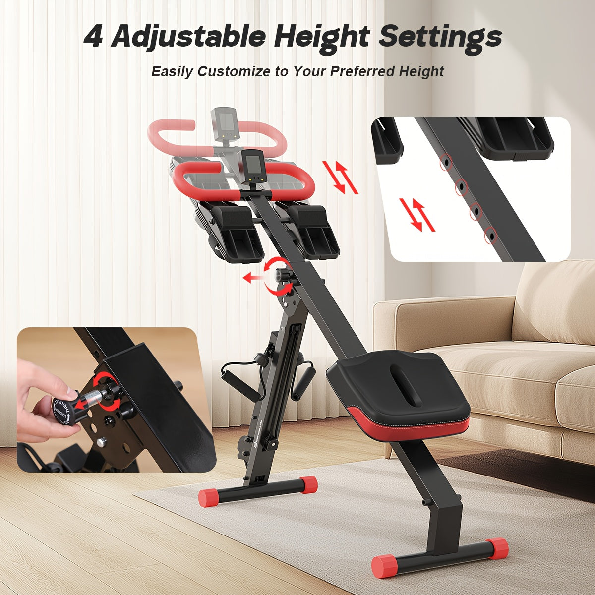 WARMOUNTS Rowing Machine, 4-in-1 Foldable for Home Gym, 2-Level Adjustable Resistance, 4 Adjustable Handle Heights, LCD Monitor, 260 lbs Capacity, Without Battery