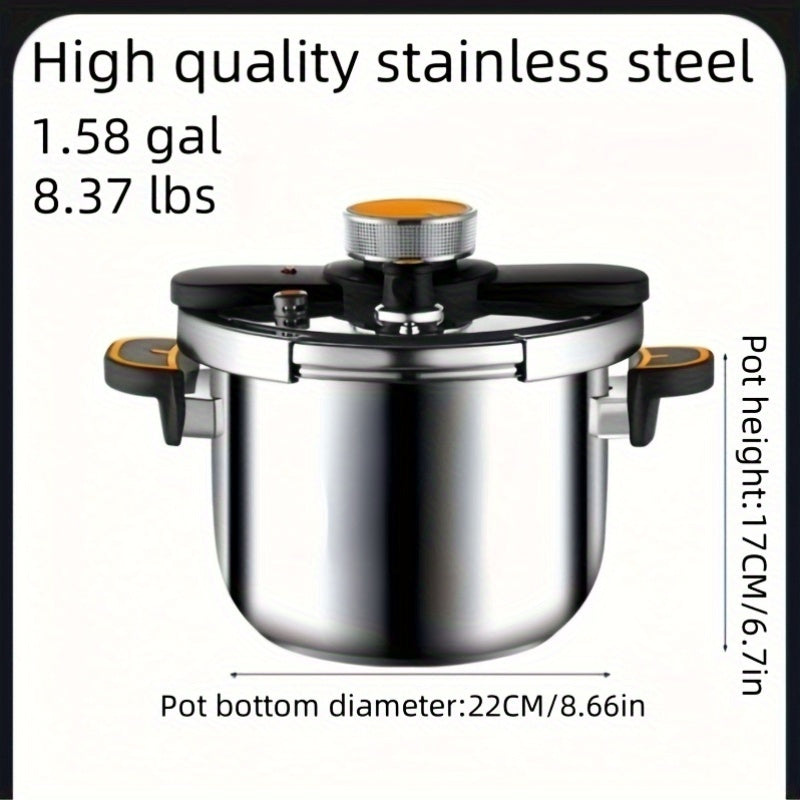 Stainless Steel Pressure Cooker - High-Pressure Fast Cooking with One-Touch Locking Lid, Induction & Gas Stove Compatible, 201 Stainless Steel Construction, Safety Valve & Pressure Gauge, Lightweight & Durable for Indoor/Outd