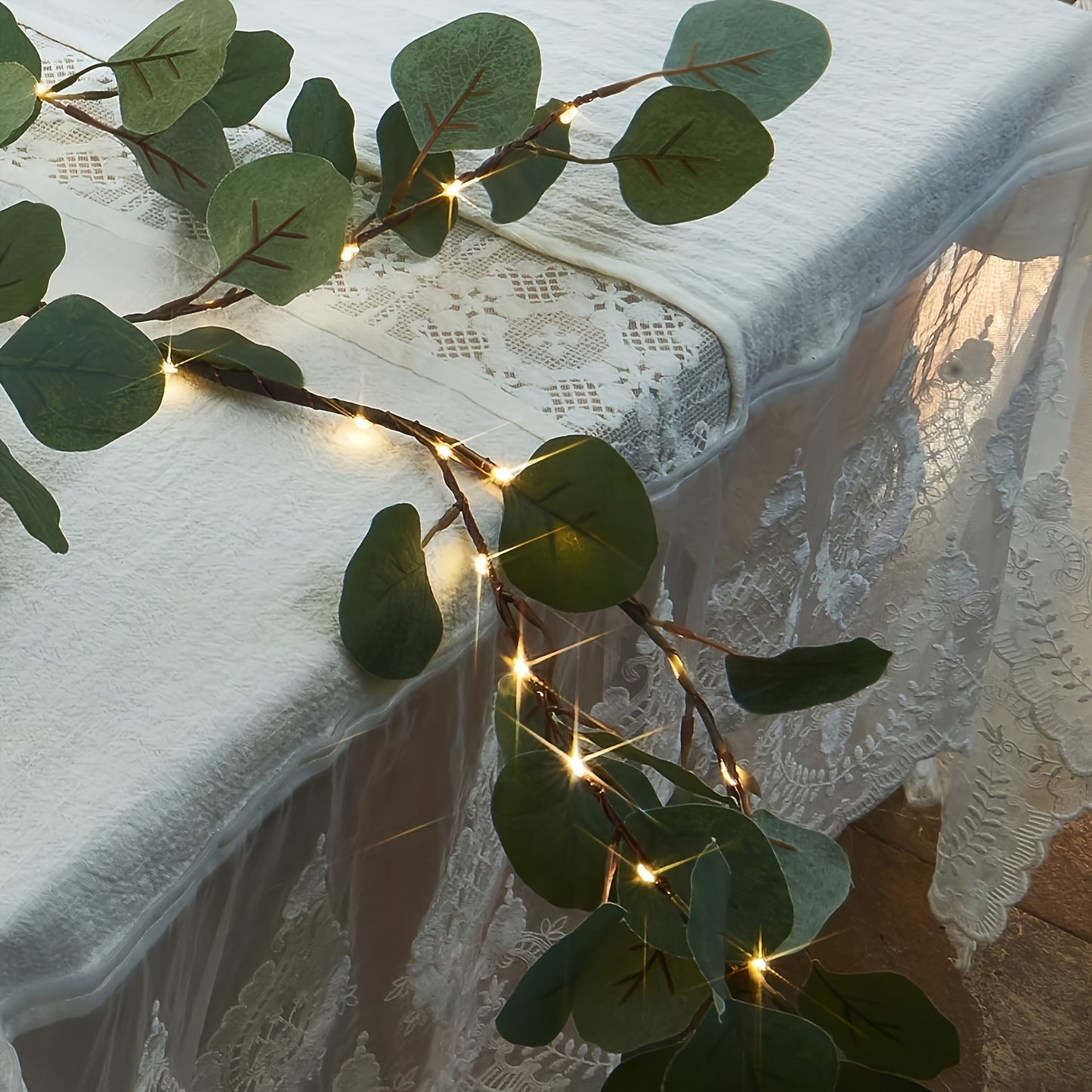 1pc, 6ft Illuminated Eucalyptus Garland Artificial Greenery Branches Lights for Room Staircase Outdoor Wedding Holiday Christmas Valentine's Day Decoration Indoor Event Party Home Decor (Battery Operated, Batteries Not Includ