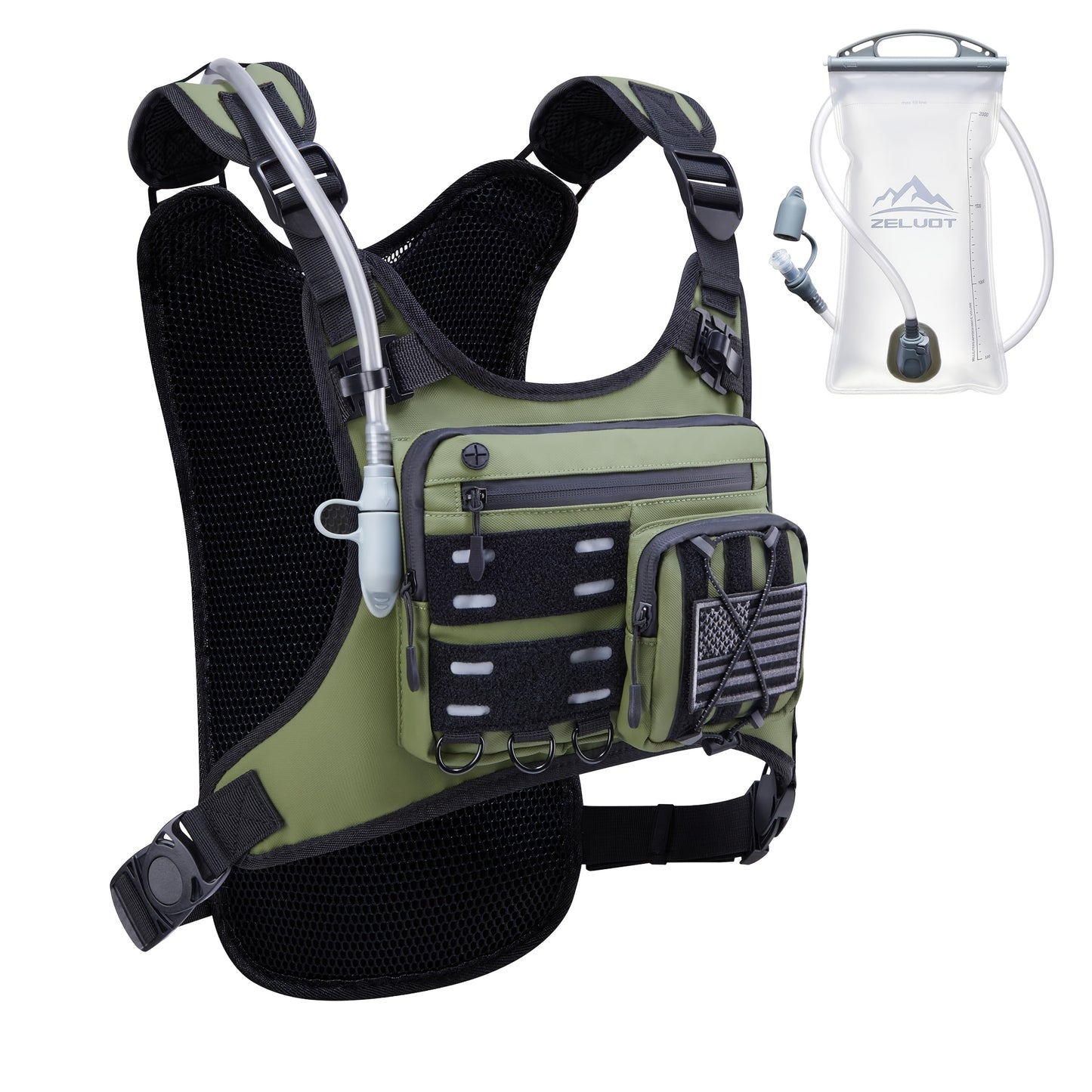 Running Vest, Lightweight Adjustable Chest Pack With Gear Holder, 2L Water Bladder, Reflective Running Hydration Vest For Women Men, USA Original Patent, For Marathon
