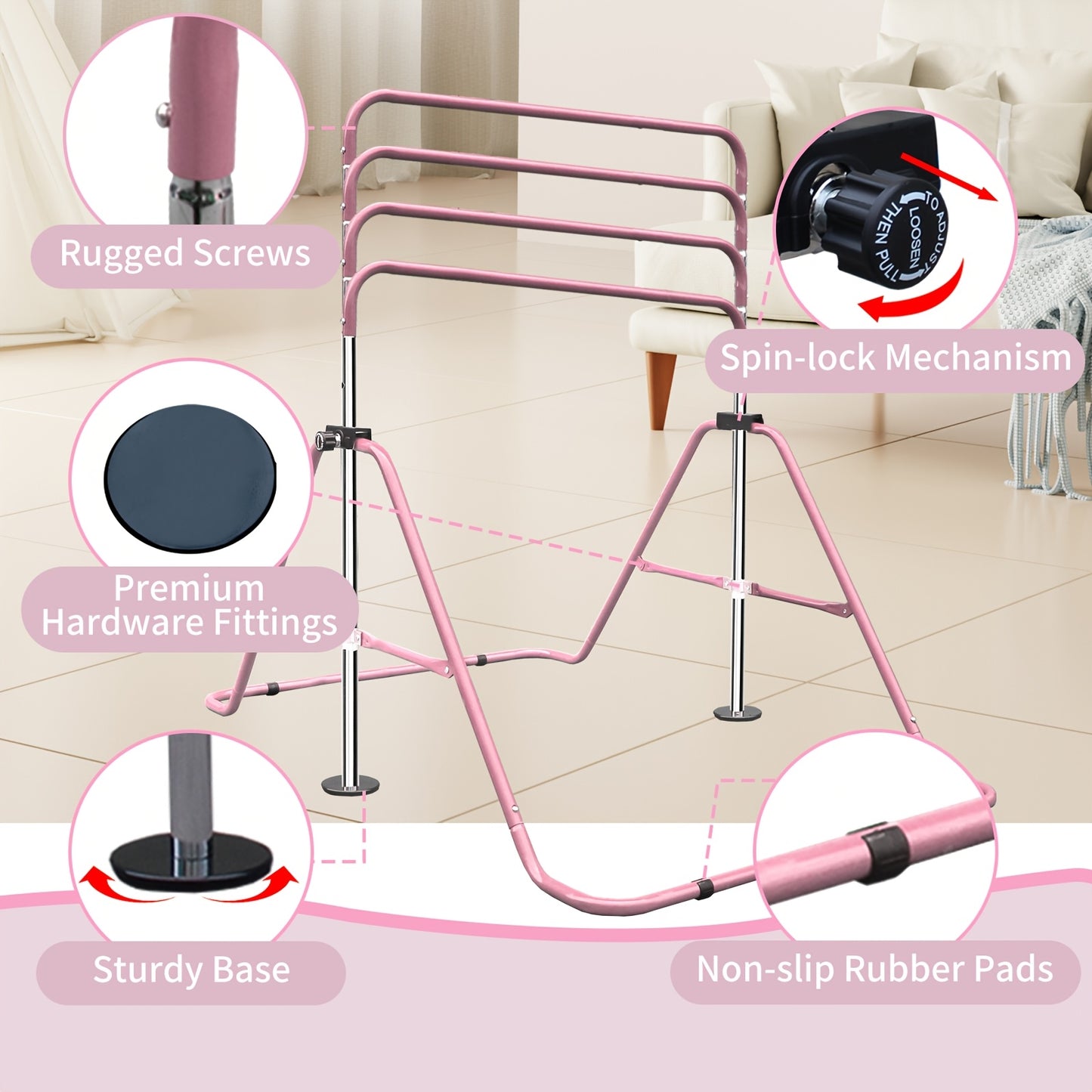 Adjustable Gymnastics Bar for Children Featuring Rings, Suitable for Home Use As a Folding Training Monkey Bar