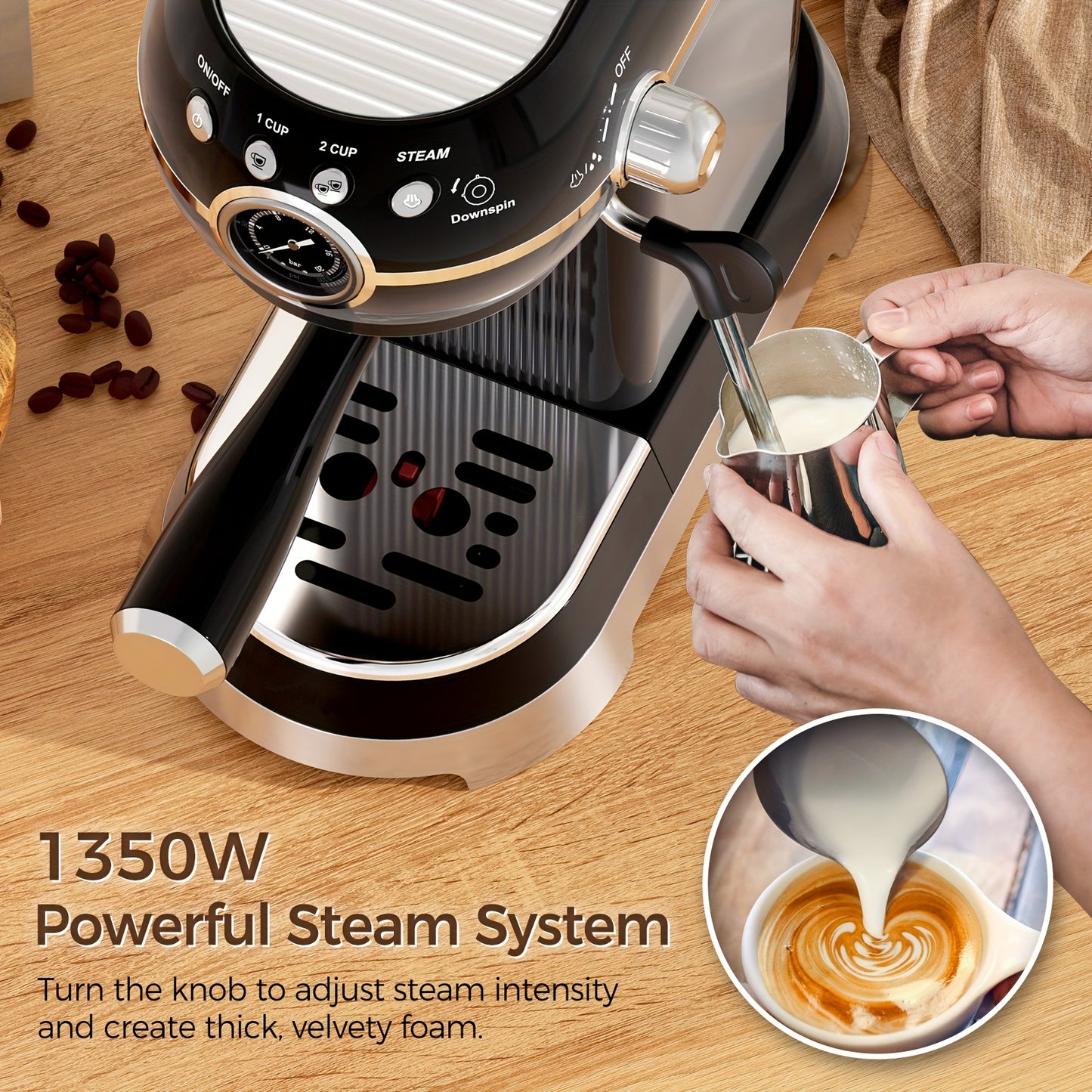 Espresso Machine With Milk Frother And 20 Bar Pressure
