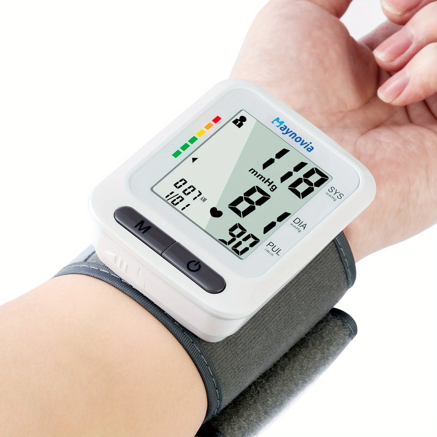 Maynovia Automatic Wrist Cuff Blood Pressure Monitors Large LED Display Hypertension Detector For Home Support 2 Users 120x2 Reading Memory With Carrying Box