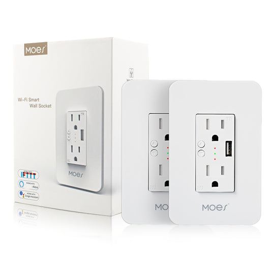 MOES WiFi Enabled Smart Wall Outlet With USB Interface
