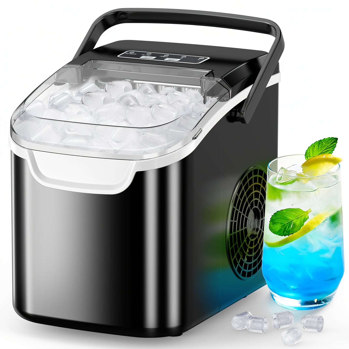 Ice Makers Countertop, Portable Ice Maker Machine with Self-Cleaning, 26.5LBS/ 24Hrs, 6 Mins/ 9pcs Bullet Ice, Ice Scoop and Basket, Handheld Ice Maker for Kitchen/ Home/ Office/ Party, Red.