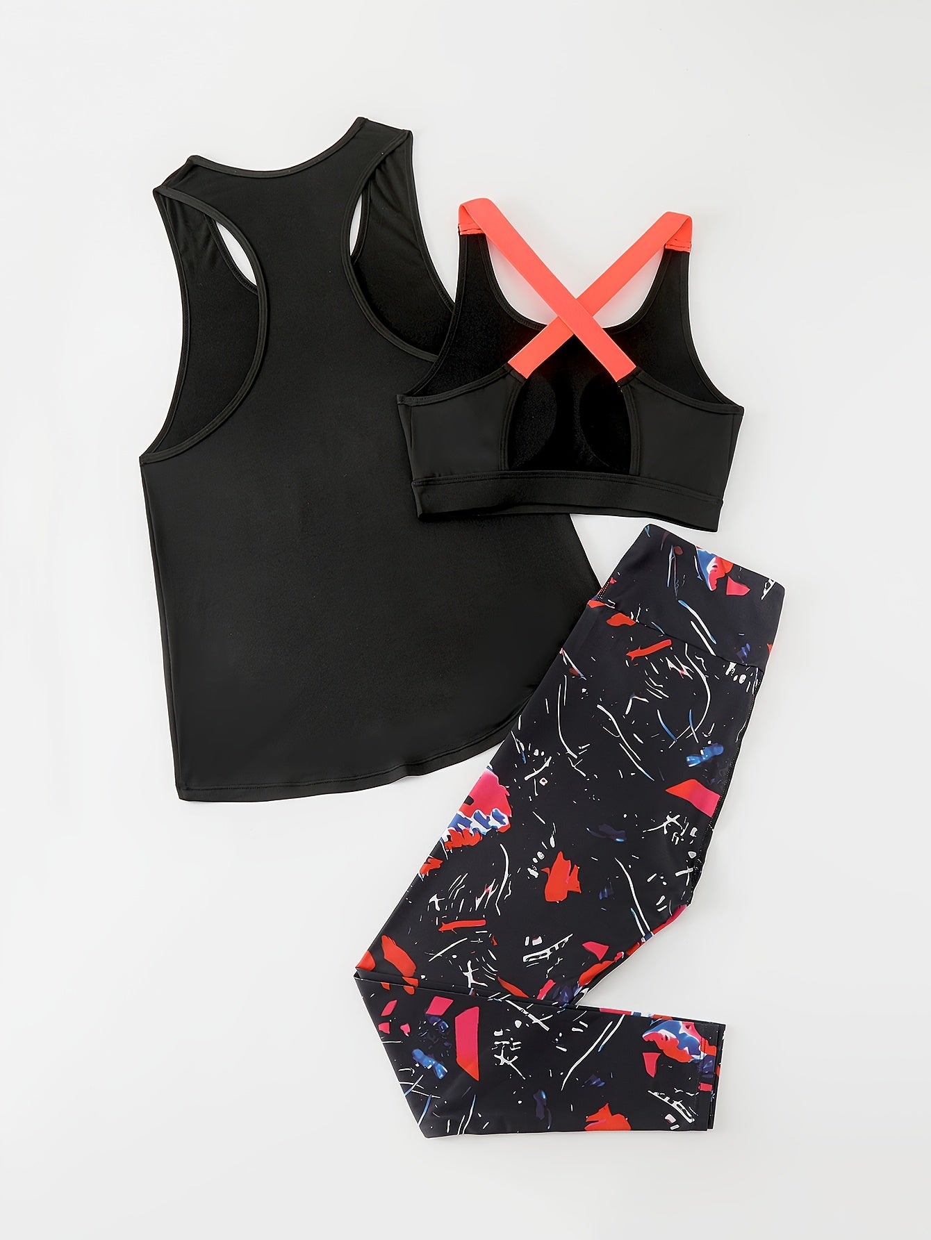 [Breathable Women's Set] 3pcs Women's Set | Breathable Bra, Stretchy Top & High Waist Leggings Outfit