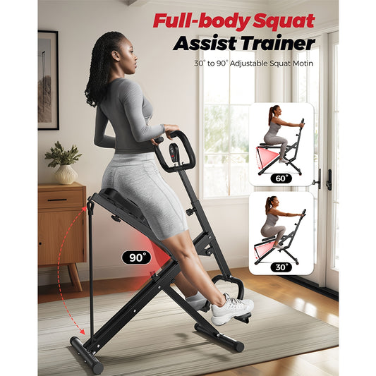 Squat Machine for Home Foldable Exercise Equipment Squat Rowing Machine with 3 HighStrength Resistance Band, Without Battery