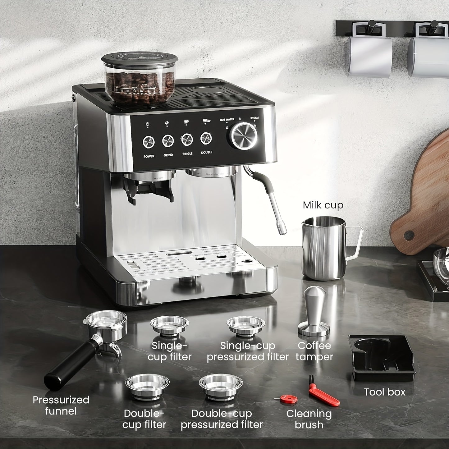 CRZOE Espresso Machine With Powerful Built-In Grinder