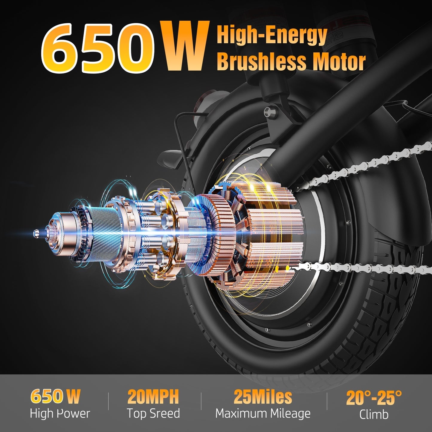 Electric Bike Folding 650W 48V Rechargeable Battery