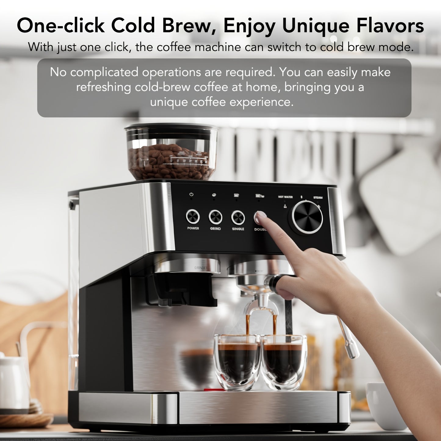 KNDKOCoffee Espresso Machine With Built-In Grinder Stainless Steel