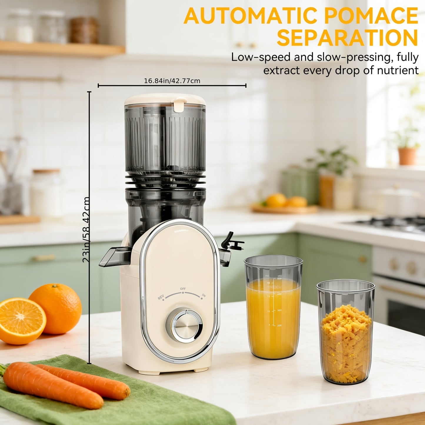 5.2" XL Wide Chute Cold Press Juicer & Blender 2-in-1 | Whole Fruit Slow Masticating Juicer, High Yield Smoothie Maker, Easy Clean, Portable Shake Blender for Healthy Kitchen, Plastic, Square Shape, Plug Powered, 110V-120V, 1