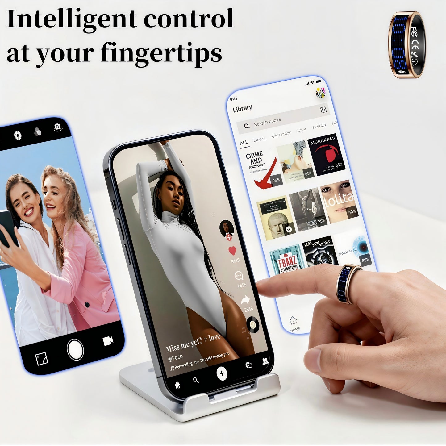 New Style Unisex Smart Ring With Display Screen And Charging Dock. It'S An IP68 Waterproof Fitness Ring And Fitness Tracker. It Can Track Sports, Sleep, Health, And Female Menstrual Cycles. It Supports Incoming Call Alerts, R