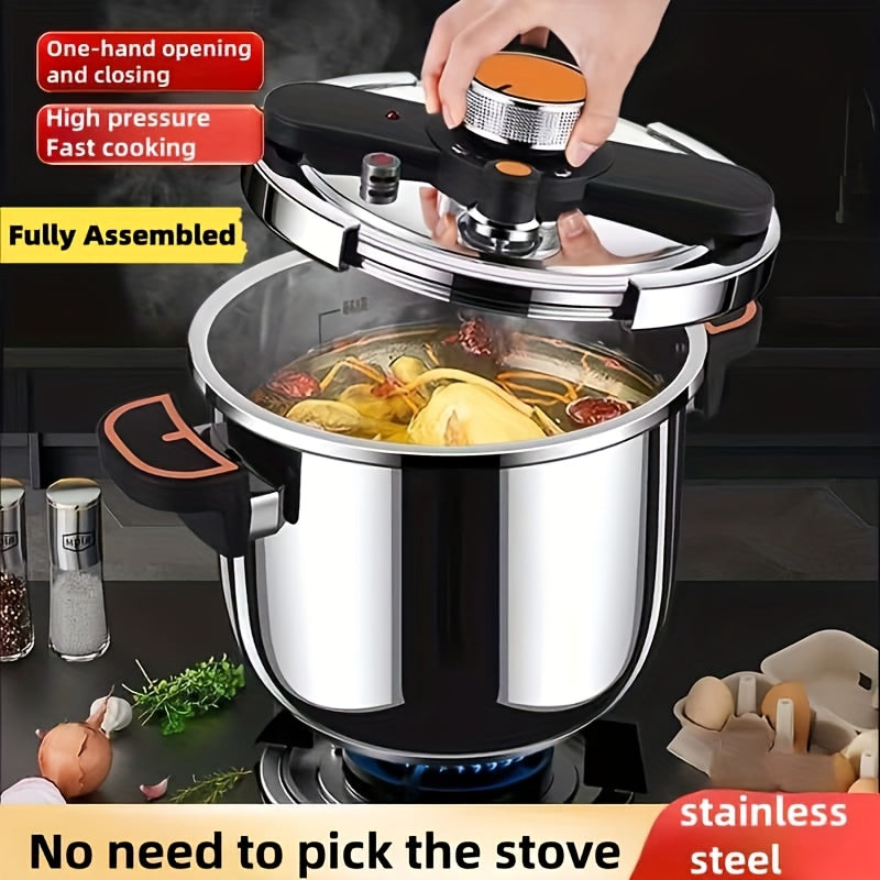 Stainless Steel Pressure Cooker - High-Pressure Fast Cooking with One-Touch Locking Lid, Induction & Gas Stove Compatible, 201 Stainless Steel Construction, Safety Valve & Pressure Gauge, Lightweight & Durable for Indoor/Outd