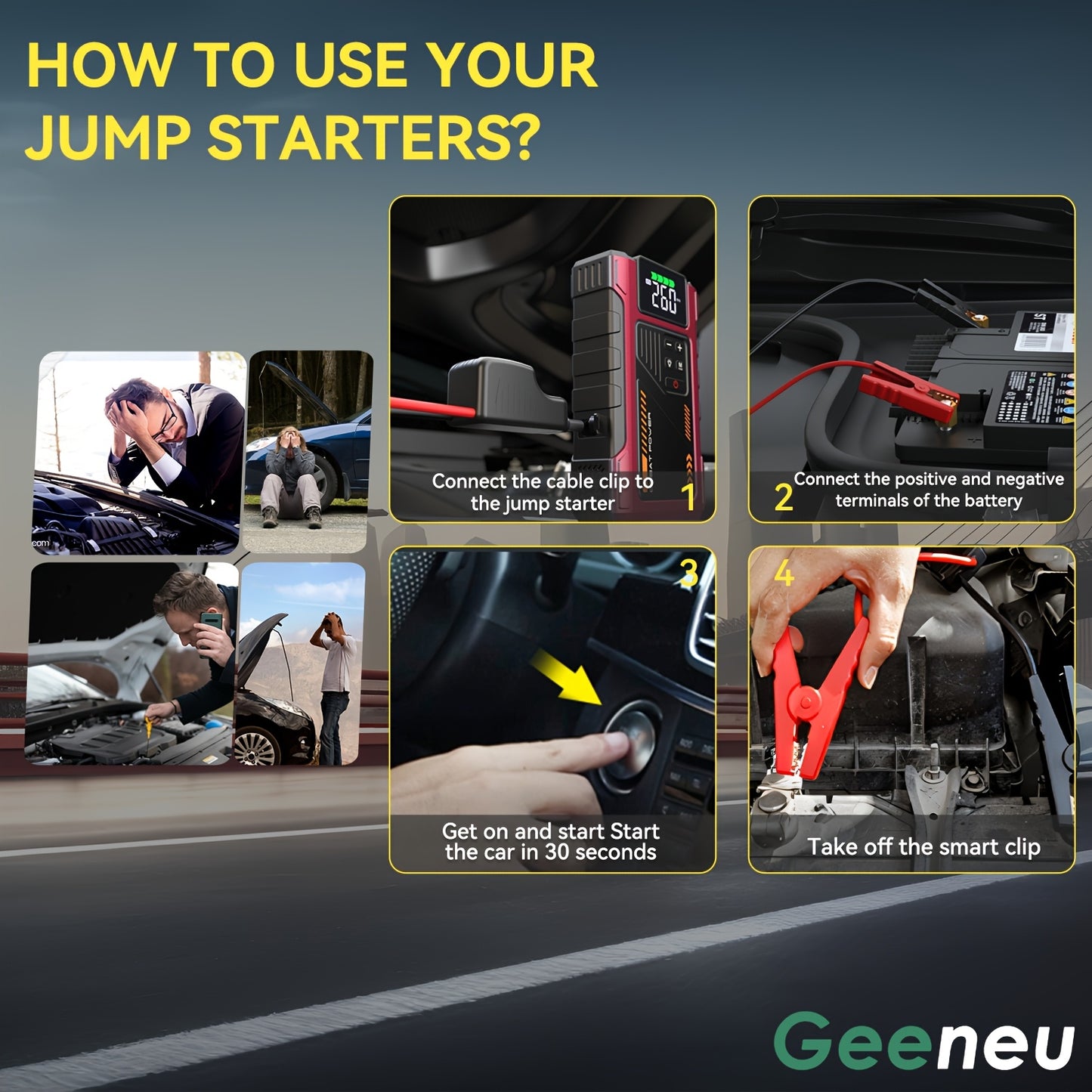 5000A Portable Wireless Car Air Compressor Jump Starter with Air Compressor, Battery Jump Starter Portable Peak, Car Battery Charger Portable For12V(8.0LGas/1.72gal Diesel) Start The Car Quickly, USB Input/output, LED Emergen