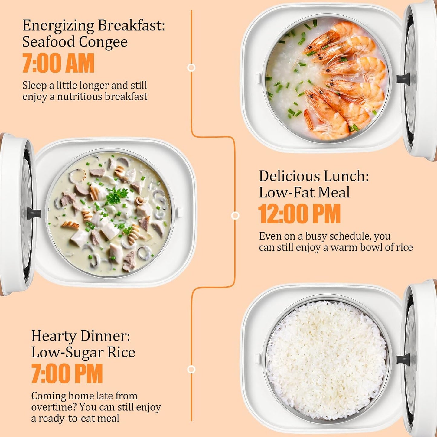 [Smart| Low-Sugar] 3L Smart Rice Cooker, Stainless Steel Steamer, Low-Sugar Cooking, Removable Ceramic Glaze Non-Stick Pot, 24H Reservation& 8H Keep Warm Function, 5 Cooking Functions, Modern Kitchen Gadget, Travel Cooking Po