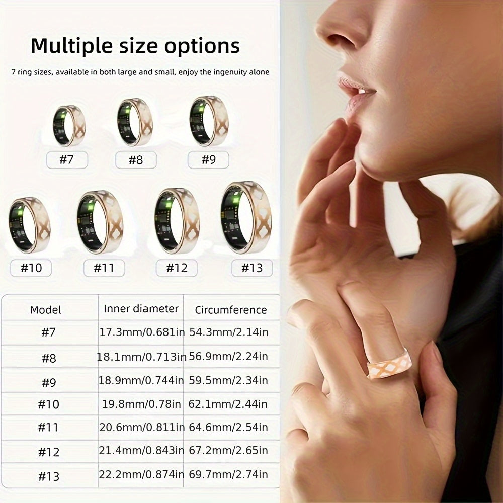 Ring Designed for Women, Featuring 5ATM Waterproof Capabilities, Tracks Activities, Stress Levels, Sleep Patterns, Menstrual Cycles, Steps Taken, Distance Traveled, And Calories Burned. This Health Tracker Is Compatible with