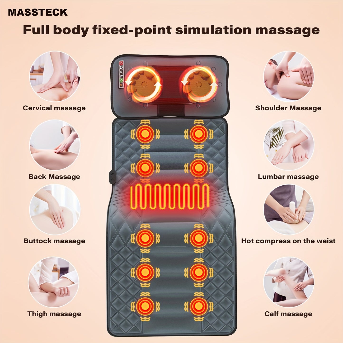 MASSTECK Massage Mat With Shiatsu Neck Massager And Back Heating