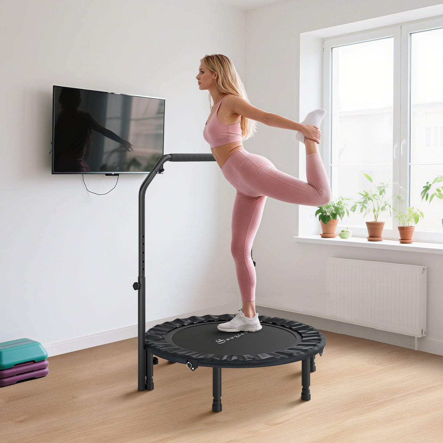 Soozier Foldable Mini Trampoline With Adjustable Foam Handle