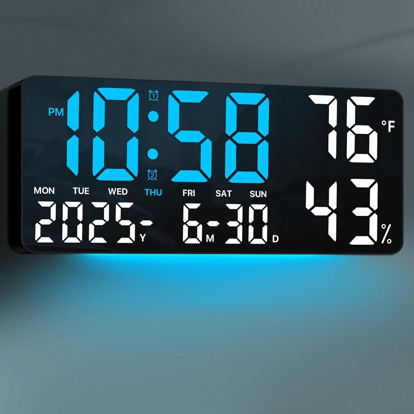 14.6" Large Digital Wall Clock with Remote Control, Dual Alarm, Big LED Display, Night Light, Humidity, Date, Week, Temp - Perfect Father'S Day Gift for Living Room, Bedroom, Elderly