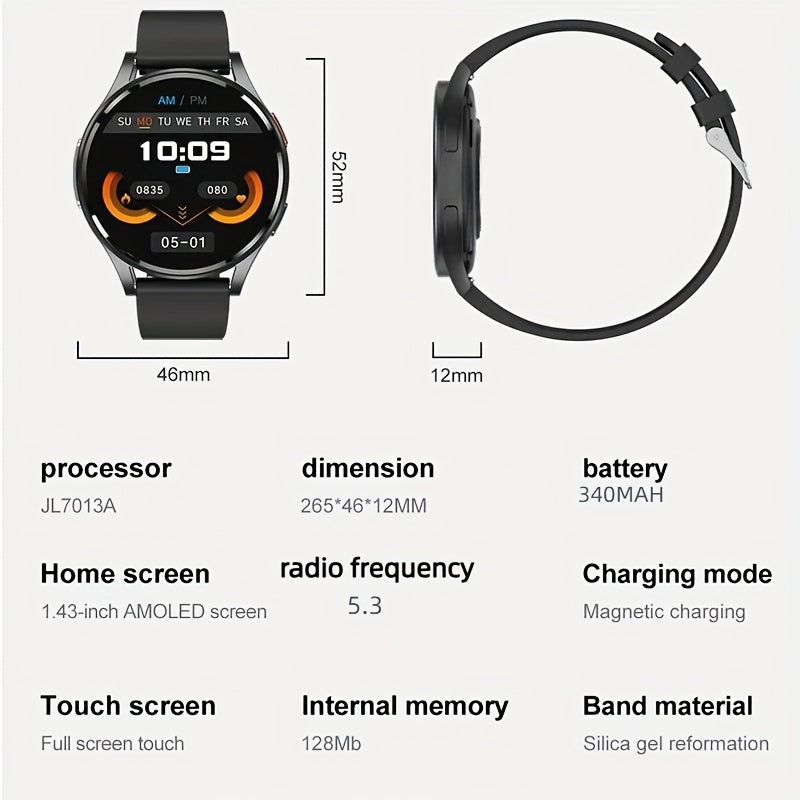 New Smartwatch for Women And Men 1.43-inch AMOLED Screen BT5.3 Calling 130 Sports Modes SOS AI Intelligent Voice Sports Tracking Message Reminders Fitness Tracker for IPhoneAndroid Ultra-Thin Smartwatch Wearable Smartphone