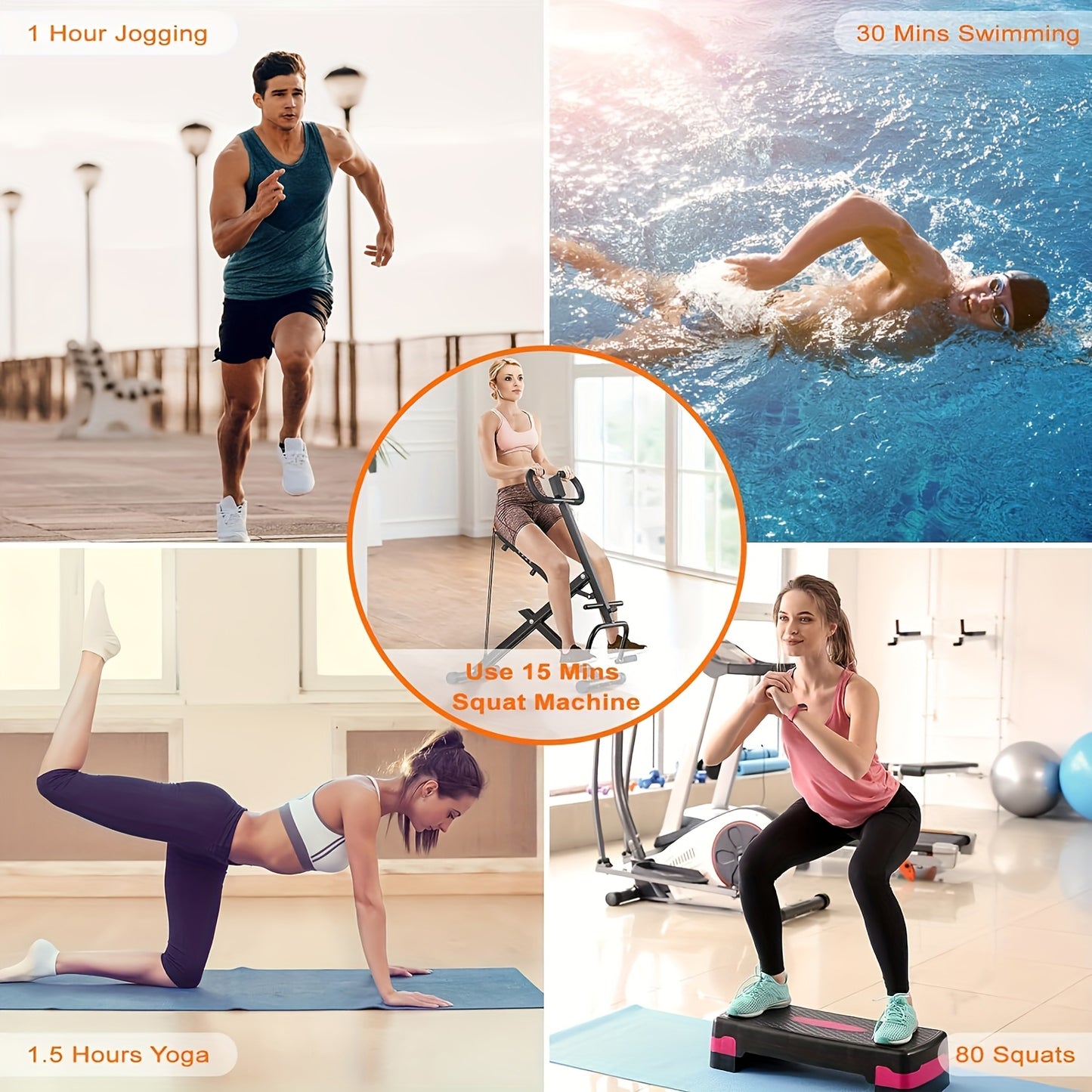 Squat Machine for Home Foldable Exercise Equipment Squat Rowing Machine with 3 HighStrength Resistance Band, Without Battery
