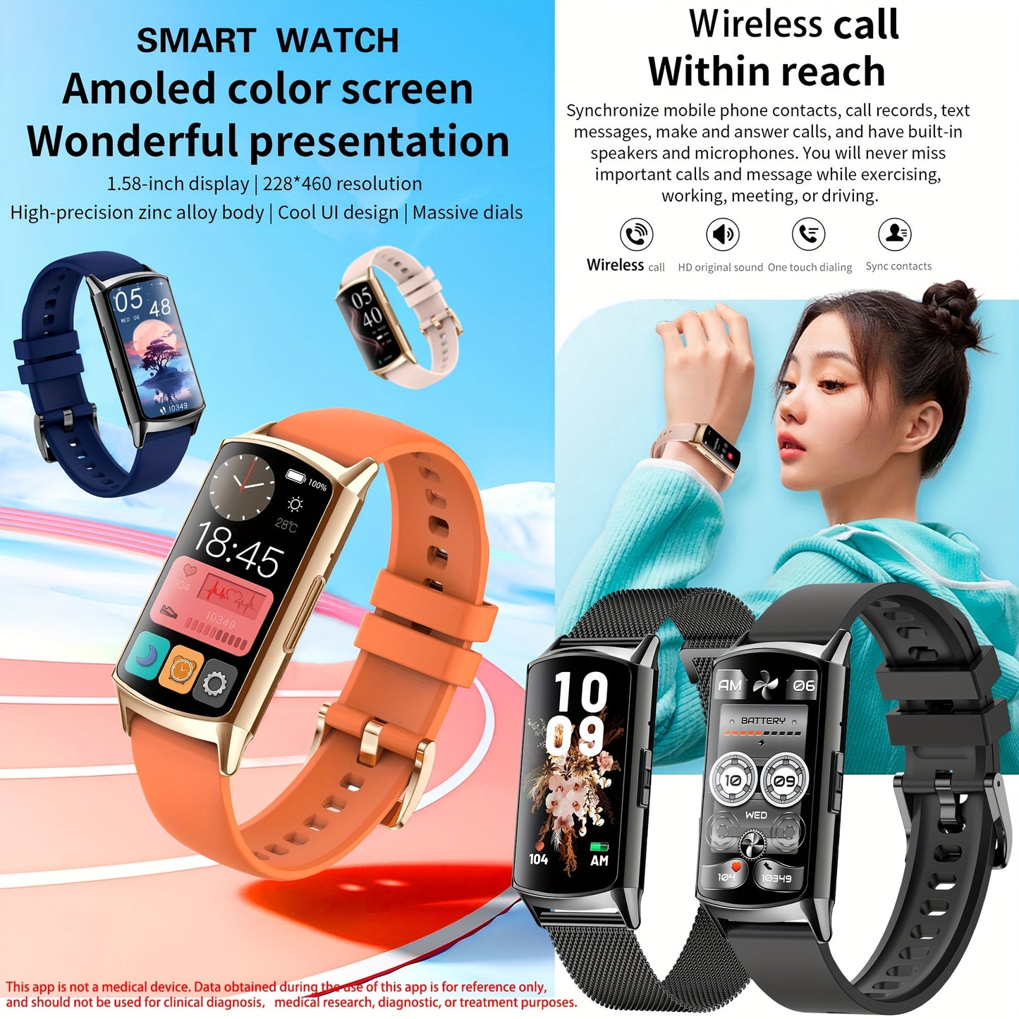 SGDDFIT 1.58inch AMOLED Smart Watch For Women & Men - Wireless Fitness Tracker With Call Integration, Sleep Monitor, Activity Tracker, Calorie Counter, 240mAh Battery