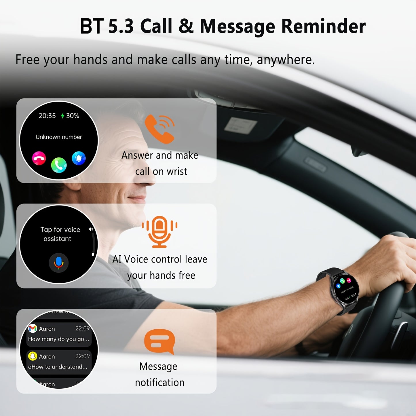 New Smart Watch for Women Men, 1.43'' AMOLED Screen, BT5.3 Call, 260mAh Battery, 130+ Sport Modes, Motion Tracking, SOS Emergency Call, AI Intelligent Voice, Message Reminder, Weather Forecast, Fitness Tracker for IOS & Andro