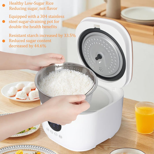[Smart| Low-Sugar] 3L Smart Rice Cooker, Stainless Steel Steamer, Low-Sugar Cooking, Removable Ceramic Glaze Non-Stick Pot, 24H Reservation& 8H Keep Warm Function, 5 Cooking Functions, Modern Kitchen Gadget, Travel Cooking Po