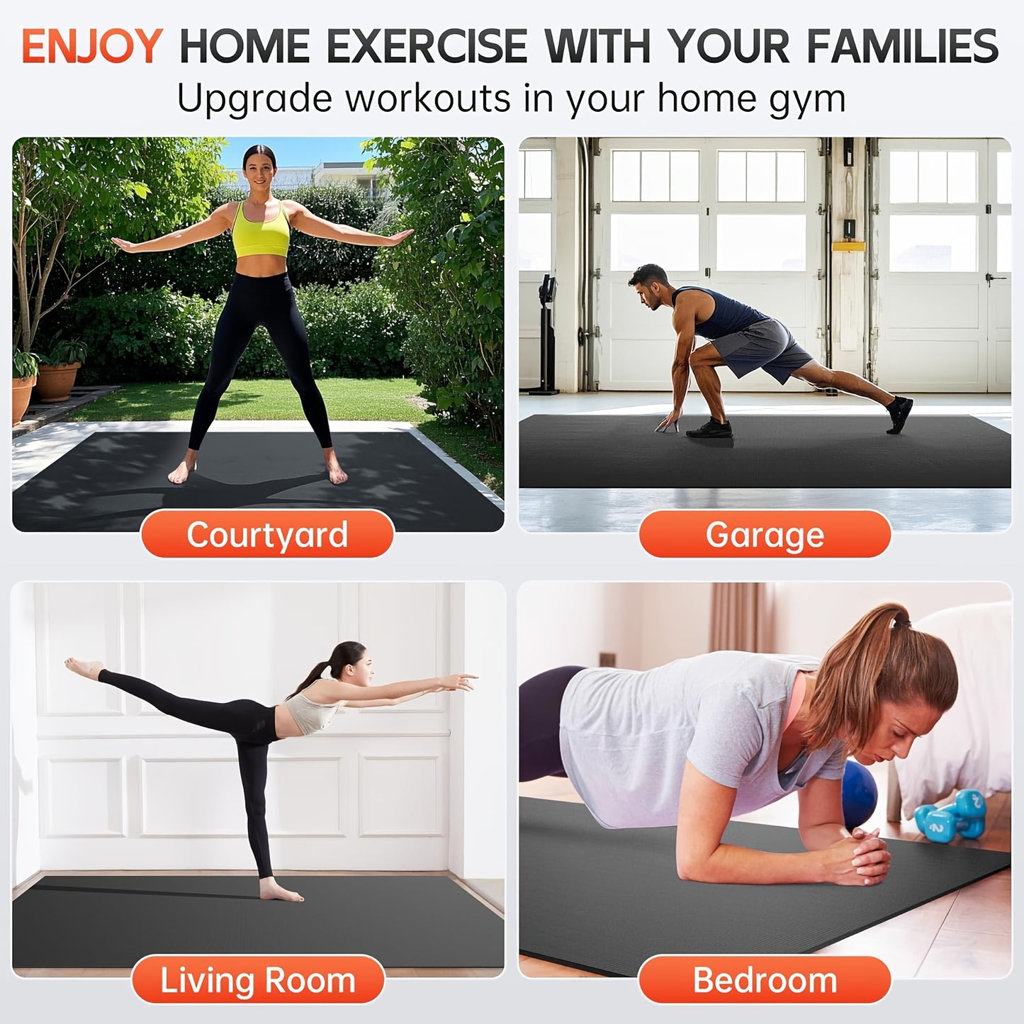 Fitness Mat Extra Thick High-Density PVC For Home Workouts