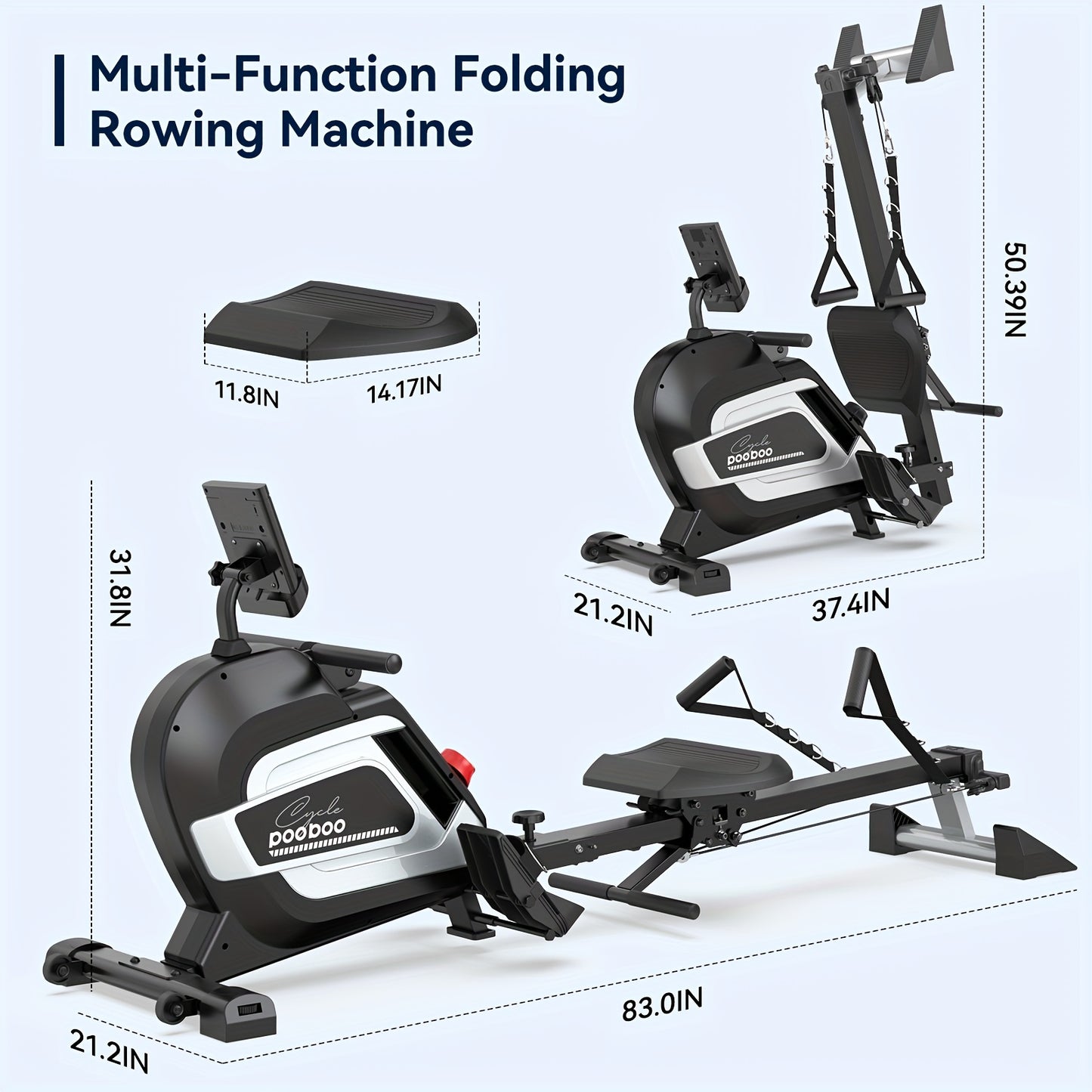 HASIMAN Foldable Home Rowing Machine Adjustable Resistance Rowing Machine Indoor Exercise Rower with Combination Strength Exercise & LCD Monitor, Compact Saving Family Space