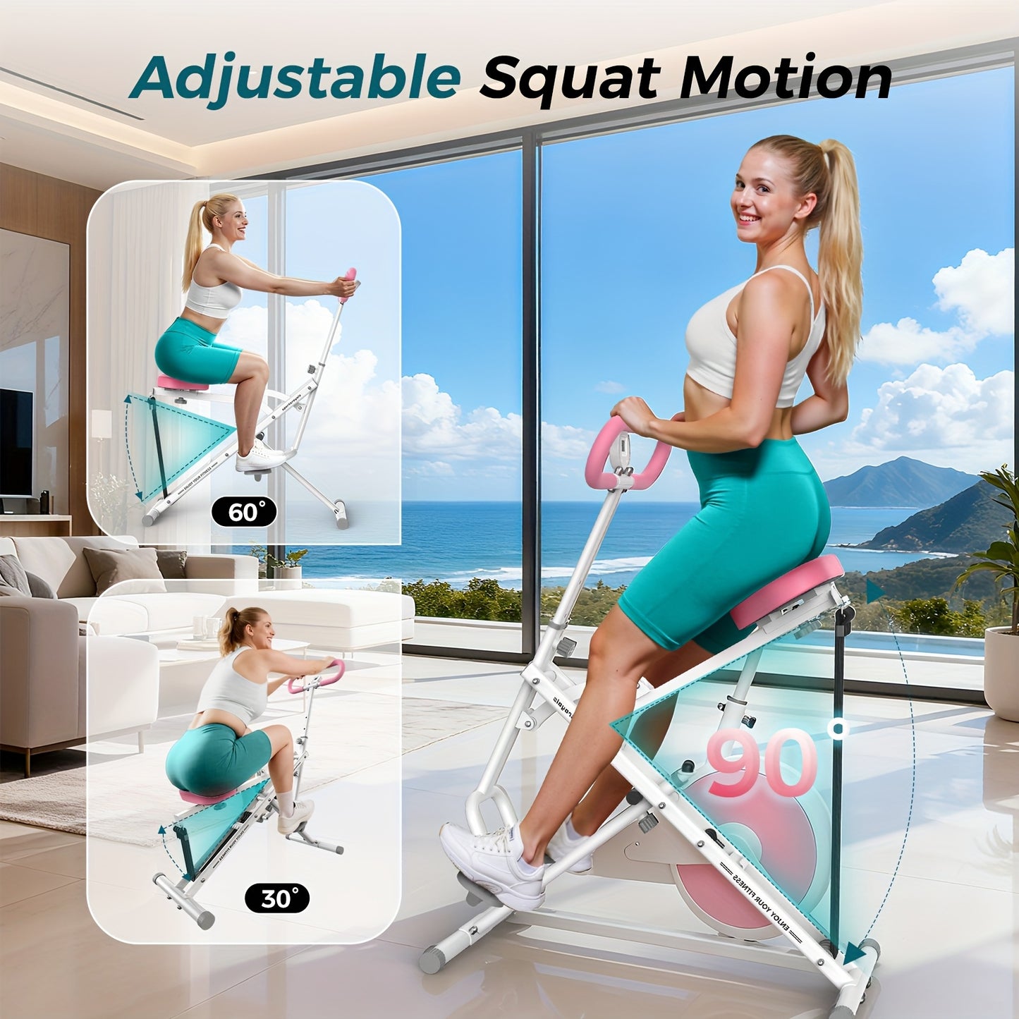 FEIERDUNSTYO Foldable Squat Rowing Machine - 3/4 Resistance Levels, Core & Legs, Easy Setup, Full-Body Workout, 330 LBS Load Capacity for Home Gym, 30°-120° Adjustable Squat Angles, Perfect for Birthday Christmas Gift