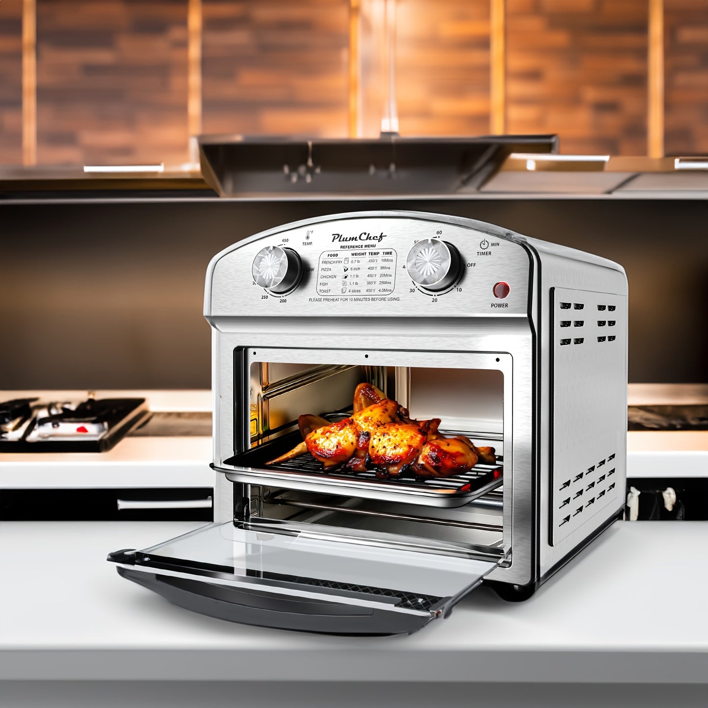 3.17gal Air Fryer Made of Stainless Steel, Featuring Dual Knob Controls, a 60-Minute Timer, And Pre-Set Options for French Fries, Pizza, Chicken, Fish, And Toast, Suitable for Family-Sized Meals.