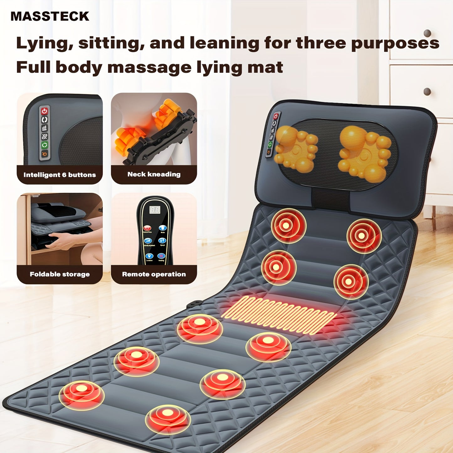 MASSTECK Massage Mat With Shiatsu Neck Massager And Back Heating