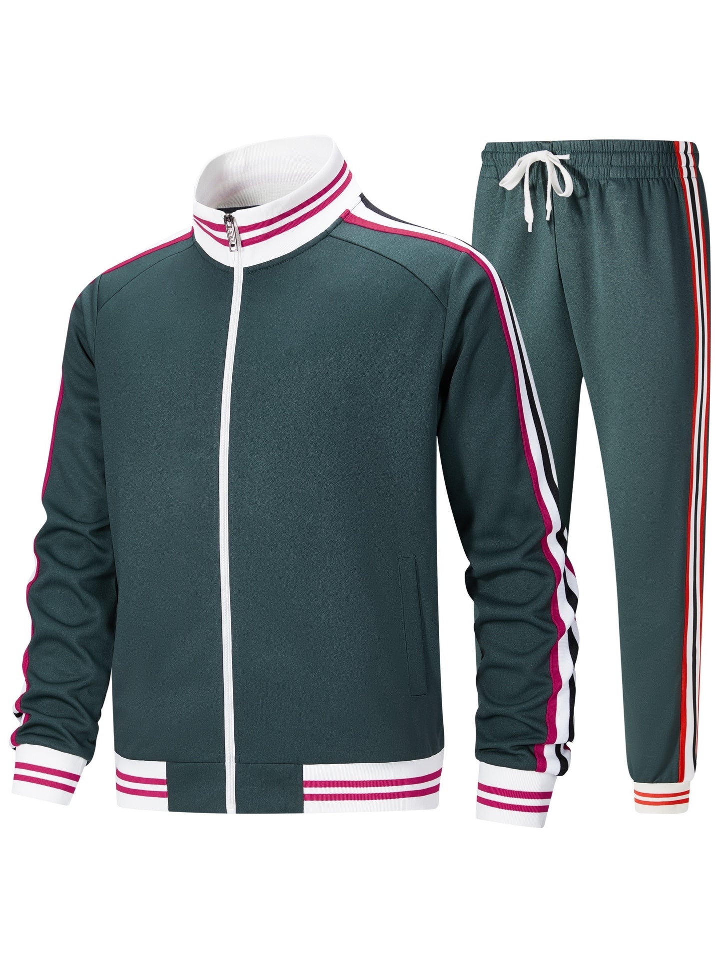 Men's Track Suit Set Polyester Zip Jacket And Pants 2pc