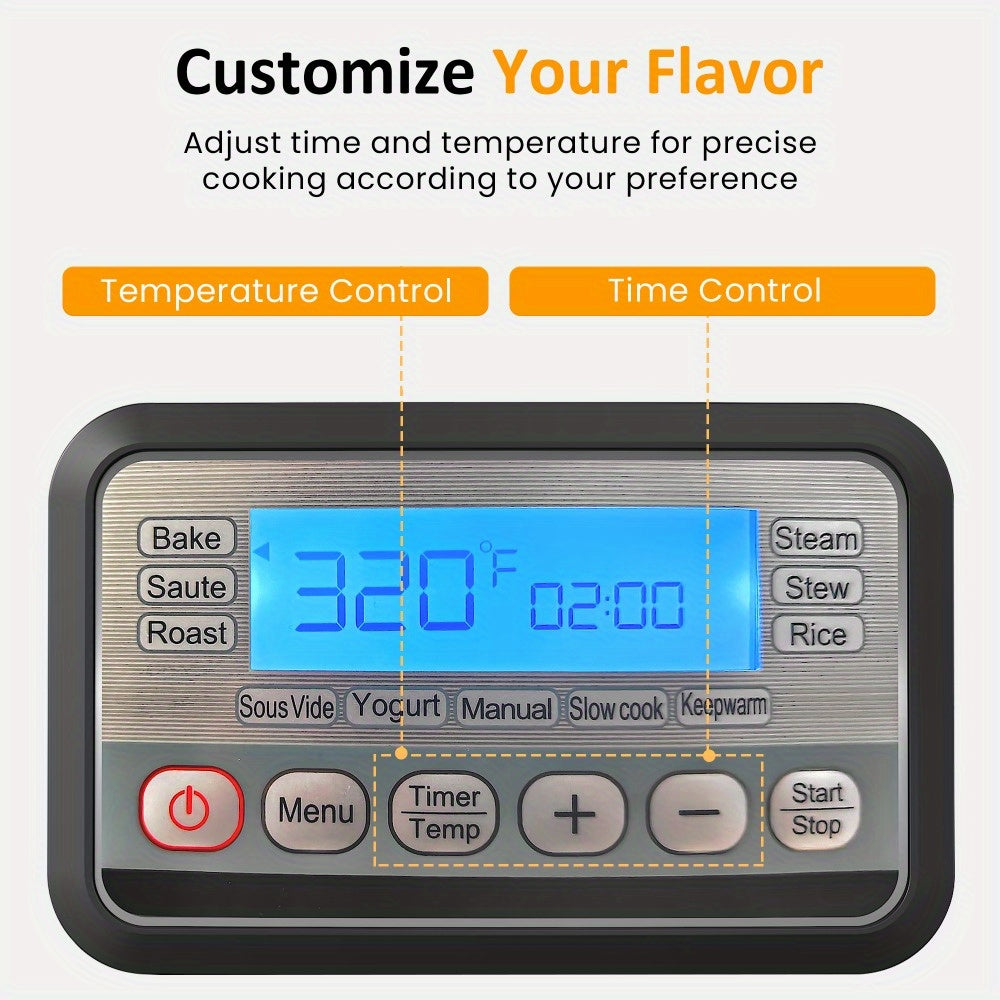 6.5QT 11-in-1 Silver Slow Cooker Digital Programmable Roaster Oven with Rack Nonstick Crock Glass Lid Timer Temp Control Delay Start for Spring Family Meals