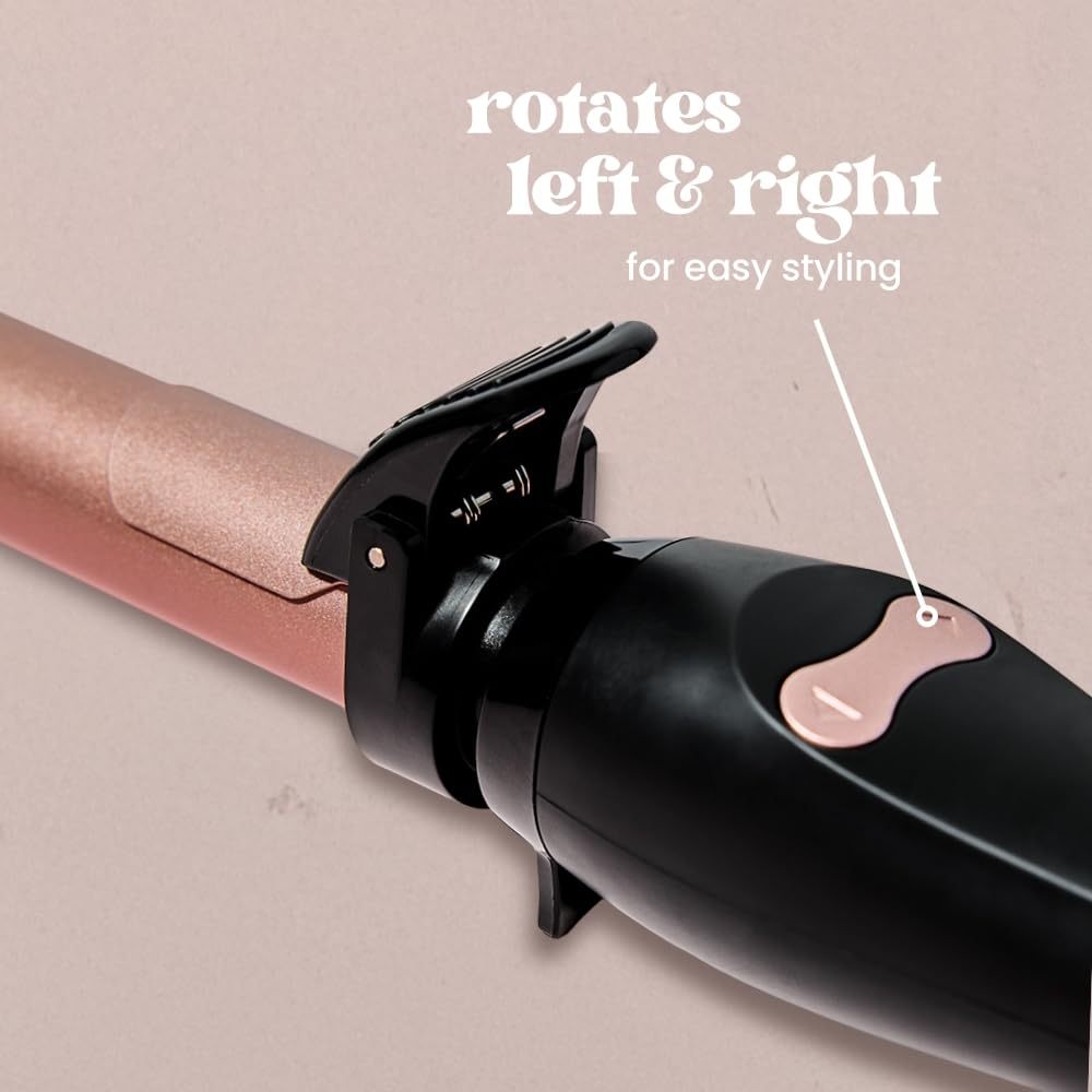 Beachwaver Co. B1 Rotating Curling Iron Midnight Rose (BW160) – Automatic 1" Ceramic Rotating Curling Iron with Short Beveled No-Kink Clamp, Bi-Directional Arrow Buttons, 3 Heat Settings 290°F/350°F/410°F, Even Heat for