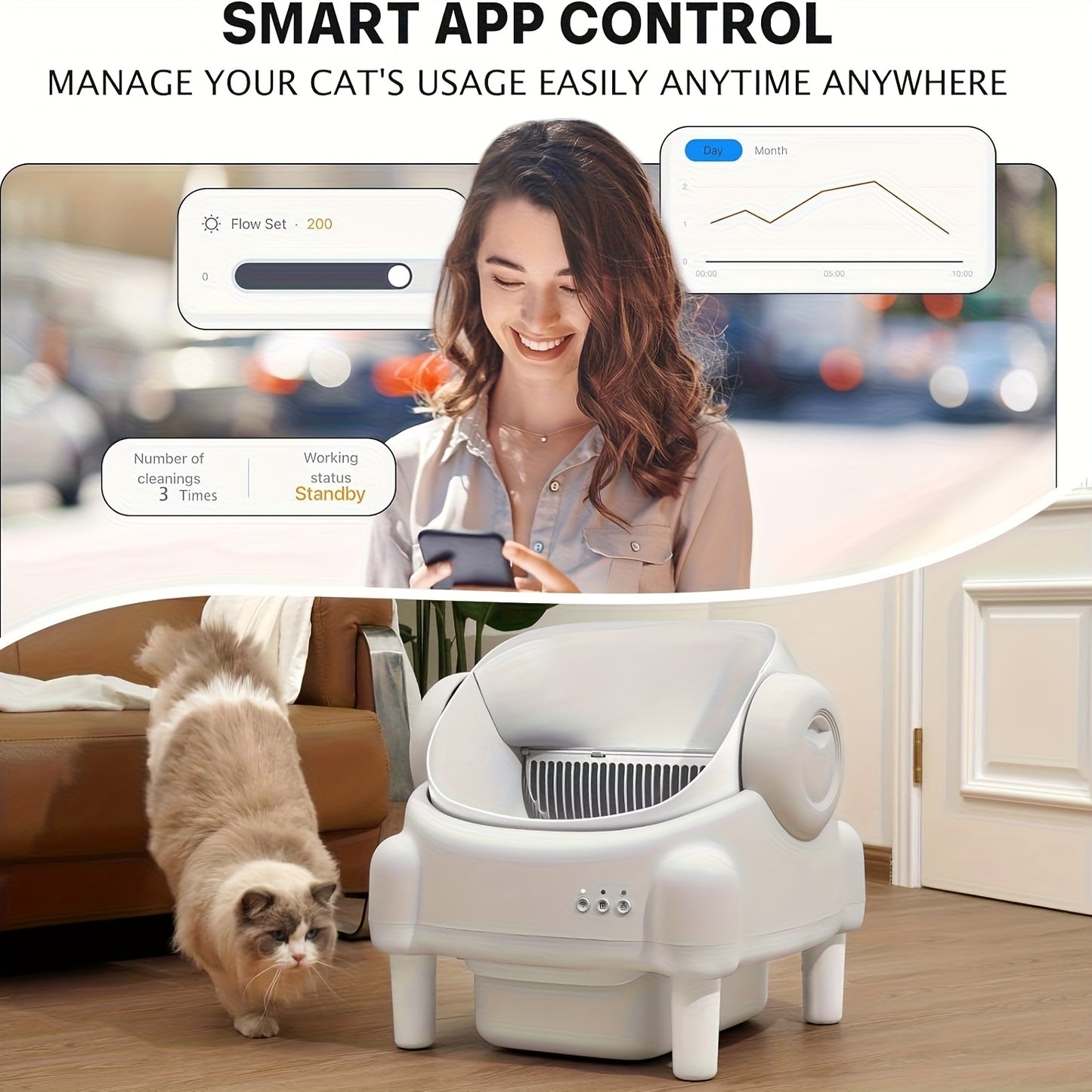 Self-Cleaning Litter Box App-Controlled Large Capacity