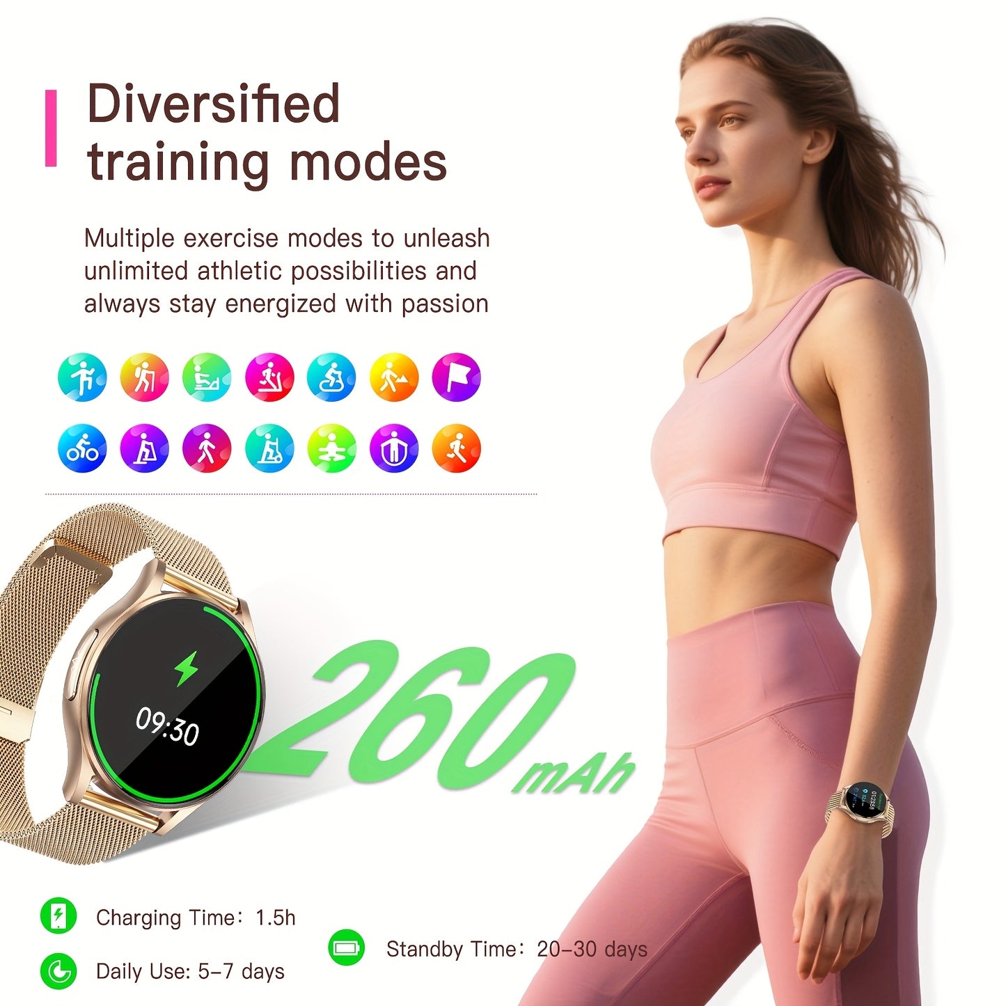 New Smart Watch for Women Men, 1.43'' AMOLED Screen, BT5.3 Call, 260mAh Battery, 130+ Sport Modes, Motion Tracking, SOS Emergency Call, AI Intelligent Voice, Message Reminder, Weather Forecast, Fitness Tracker for IOS & Andro